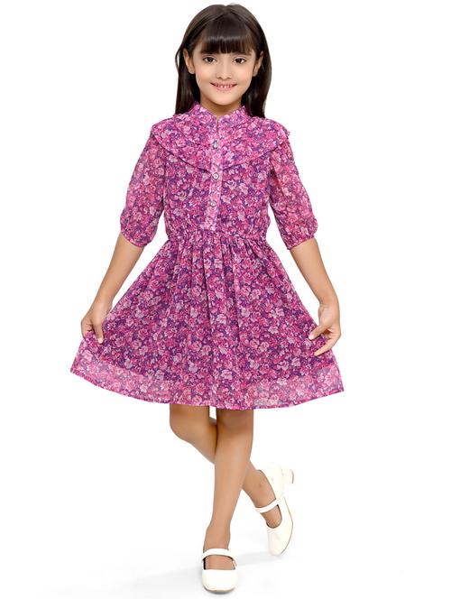 purple printed mock neck frock - 19960455 - Very Small Image - 1