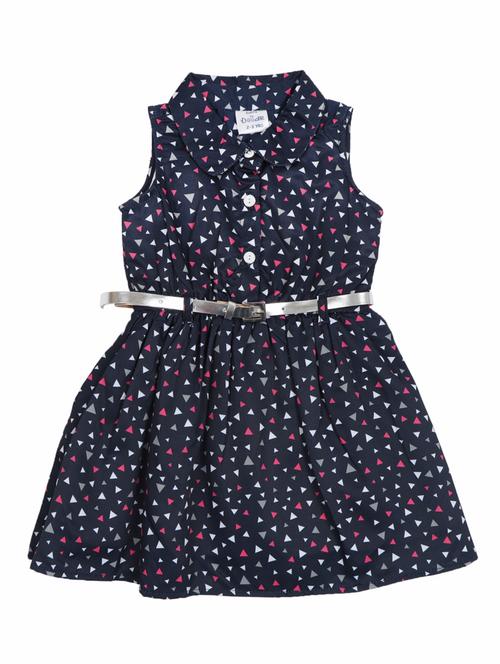 blue printed shirt neck frock - 19960460 - Very Small Image - 1