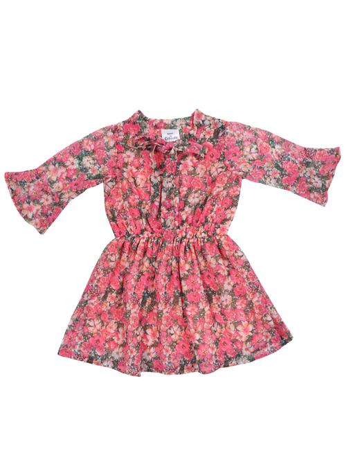 pink printed tie up neck frock - 19960461 - Very Small Image - 1