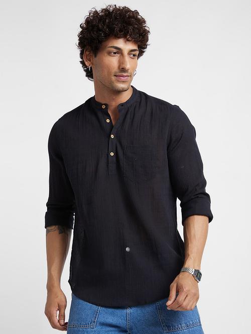 black crepe short kurta - 19961368 - Very Small Image - 1