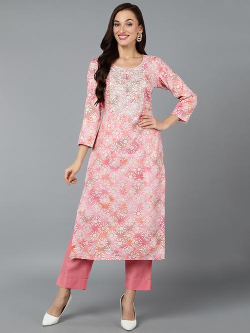 pink printed straight kurta - 19961897 - Very Small Image - 1