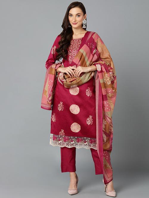 pink printed kurta pant set with dupatta - 19961910 - Very Small Image - 1