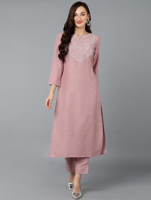 pink solid kurta pant set - 19961924 - Very Small Image - 1
