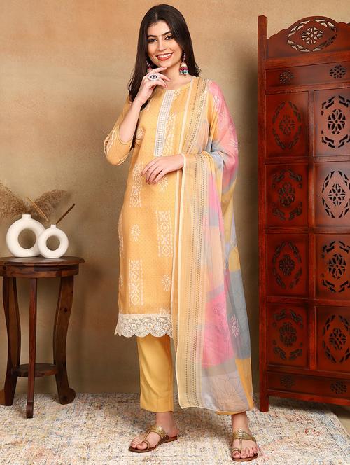 yellow printed kurta palazzo set with dupatta - 19961926 - Very Small Image - 1