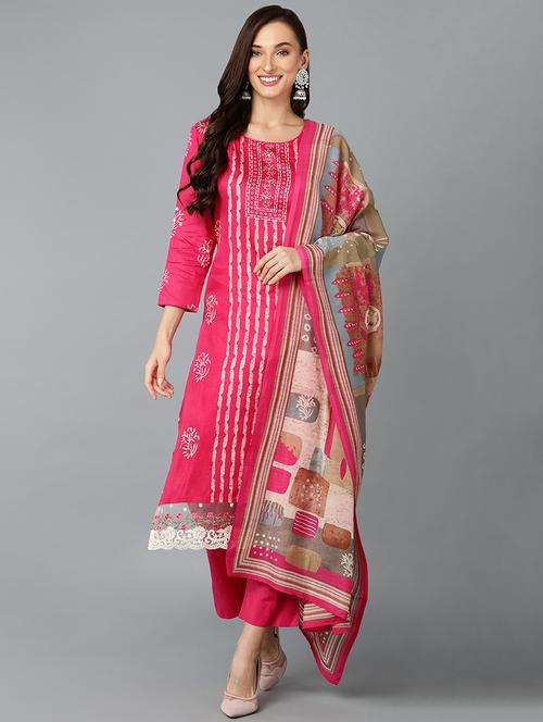 pink printed kurta palazzo set with dupatta - 19961933 - Very Small Image - 1