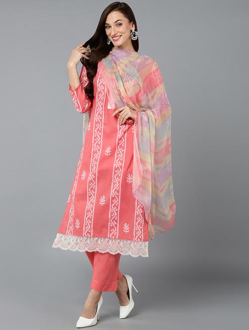 pink printed kurta palazzo set with dupatta - 19961936 - Very Small Image - 1