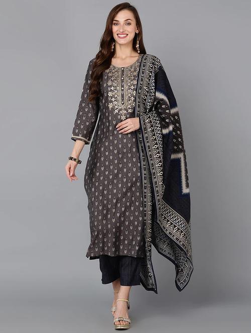 grey kurta pant set with dupatta - 19961965 - Very Small Image - 1