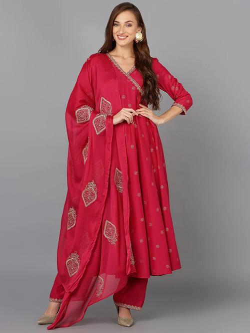pink kurta palazzo set with dupatta - 19961996 - Very Small Image - 1