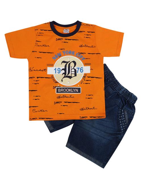 orange printed round neck shorts set - 19962525 - Very Small Image - 1
