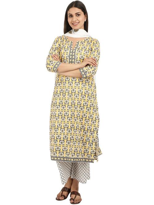 yellow printed kurta palazzo set - 19962883 - Very Small Image - 1