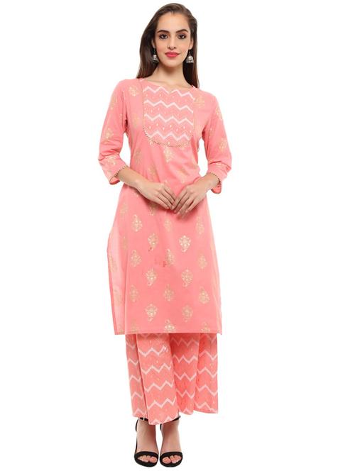 pink printed kurta palazzo set - 19962919 - Very Small Image - 1