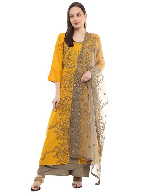 yellow embroidered kurta palazzo set - 19962922 - Very Small Image - 1