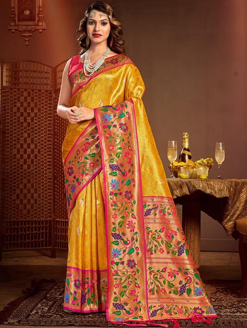 yellow silk paithani saree - 19963306 - Very Small Image - 1