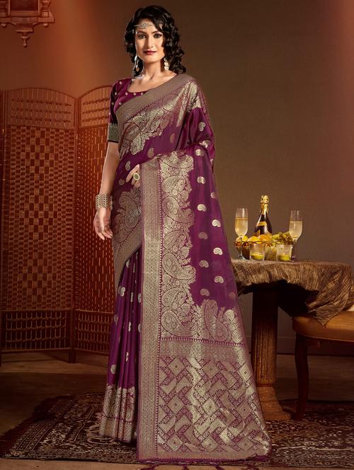 purple silk saree - 19963312 - Very Small Image - 1