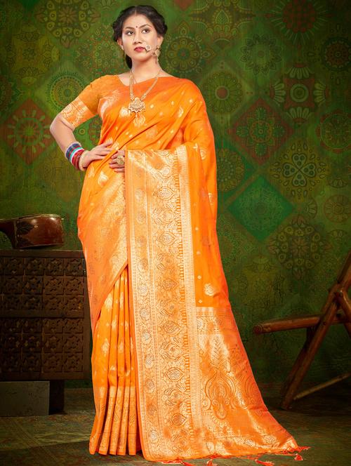 mustard silk banarasi saree with blouse - 19963332 - Very Small Image - 1