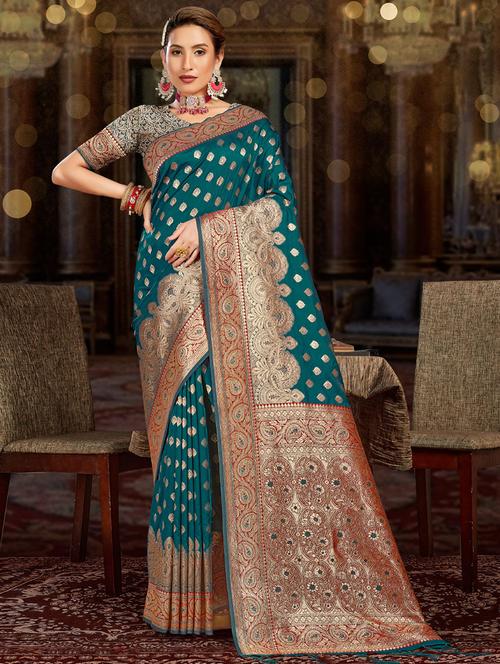 teal woven saree - 19963338 - Very Small Image - 1