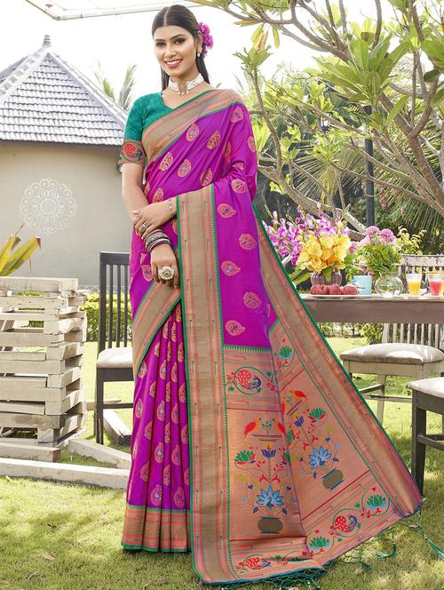 purple silk paithani saree - 19963352 - Very Small Image - 1