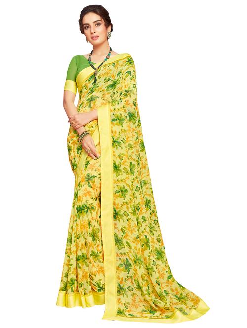 yellow georgette printed saree with blouse - 19963696 - Very Small Image - 1