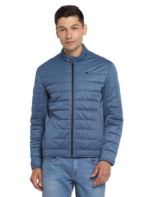 blue solid long sleeve bomber jacket - 19963744 - Very Small Image - 1