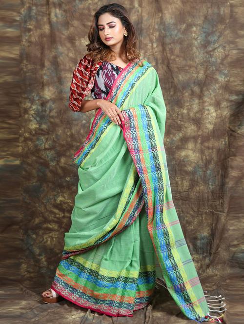 green cotton saree - 19968102 - Very Small Image - 1