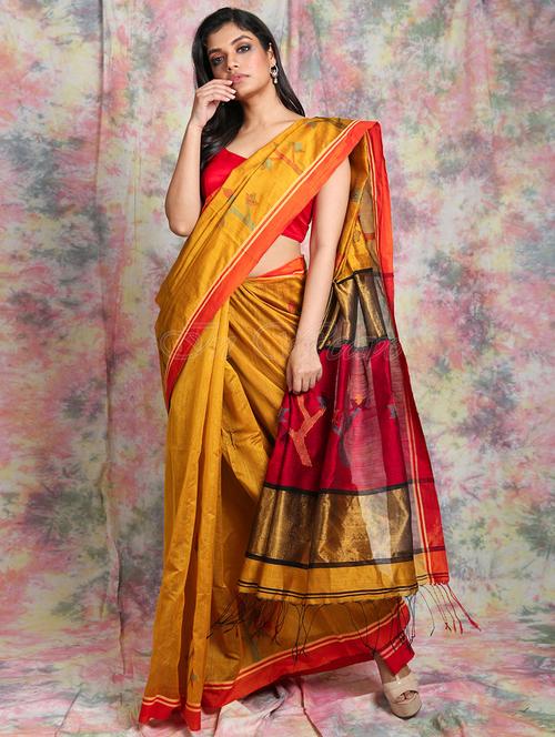yellow cotton blend saree - 19968153 - Very Small Image - 1