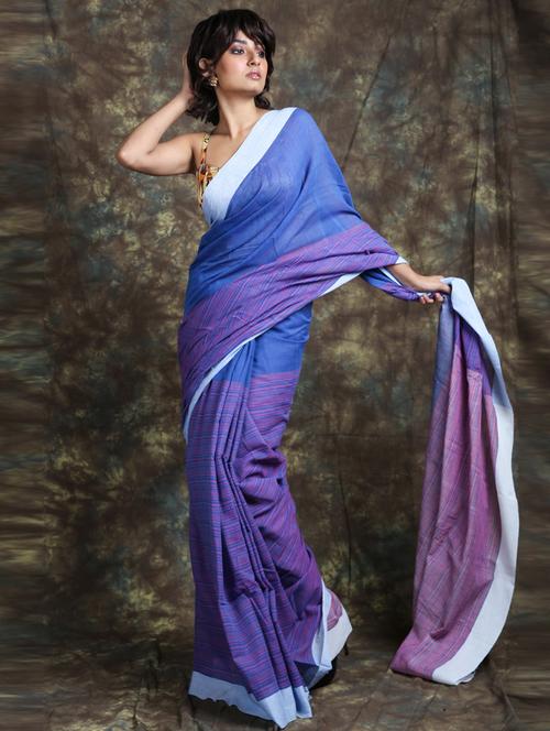 blue cotton blend saree - 19968163 - Very Small Image - 1