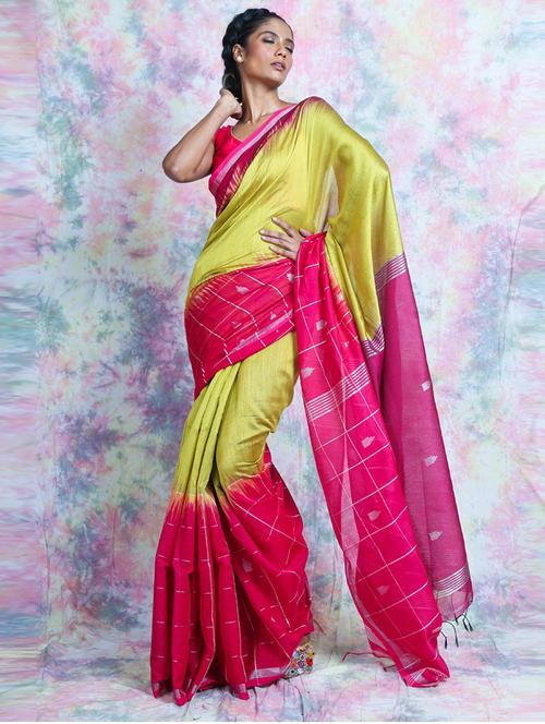 olive cotton blend hnadloom saree with blouse - 19968266 - Very Small Image - 1
