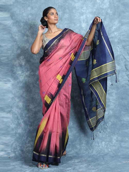 women's ikat pink colored saree - 19968276 - Very Small Image - 1