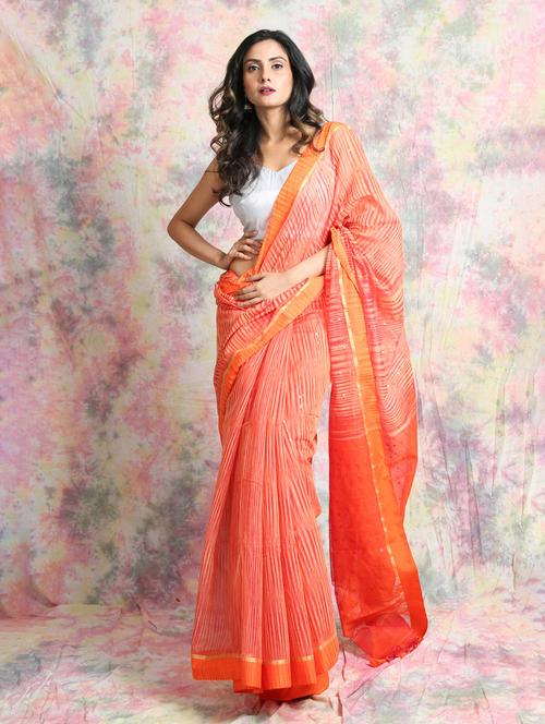 orange self design woven saree - 19968287 - Very Small Image - 1