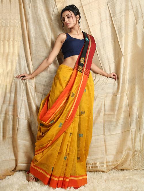 mustard cotton saree with blouse - 19968338 - Very Small Image - 1