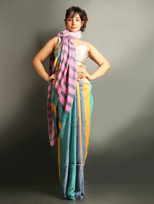 multi color stripes saree with blouse - 19968343 - Very Small Image - 1