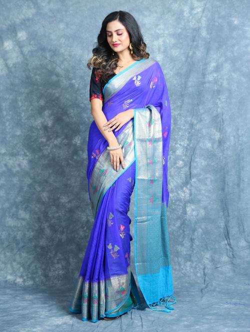 blue self design woven saree - 19968383 - Very Small Image - 1