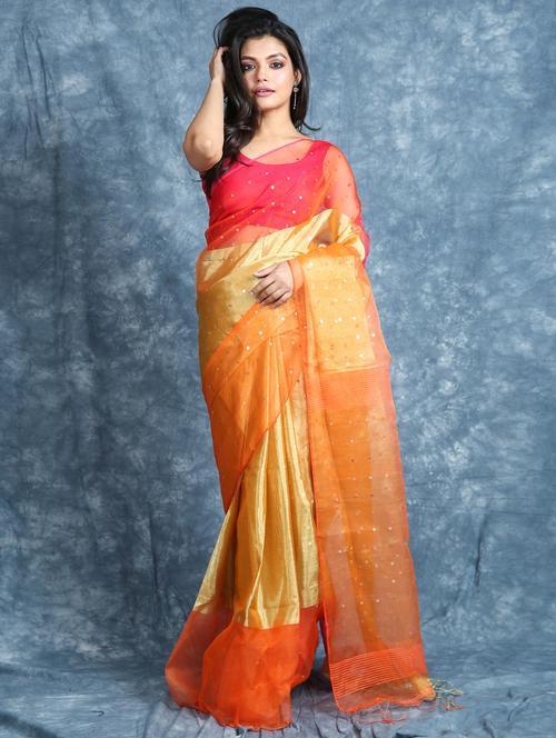 orange self design woven saree with blouse - 19968407 - Very Small Image - 1