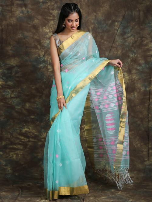 green self design woven saree with blouse - 19968411 - Very Small Image - 1