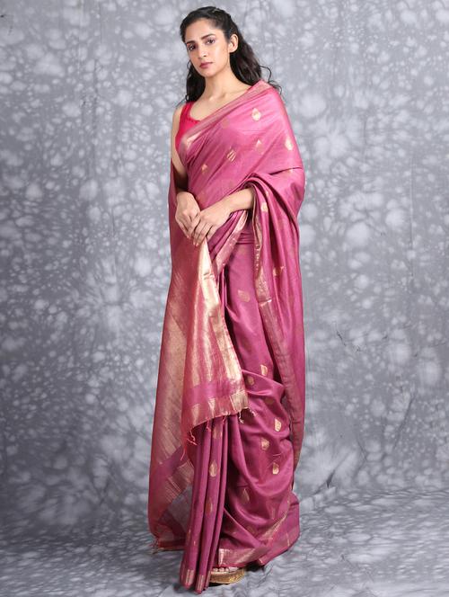 pink self design woven saree with blouse - 19968465 - Very Small Image - 1