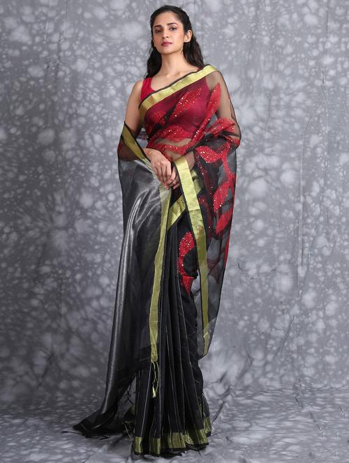 women's self design black colored saree - 19968490 - Very Small Image - 1
