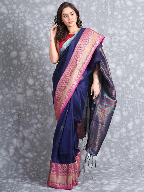 blue self design woven saree with blouse - 19968499 - Very Small Image - 1