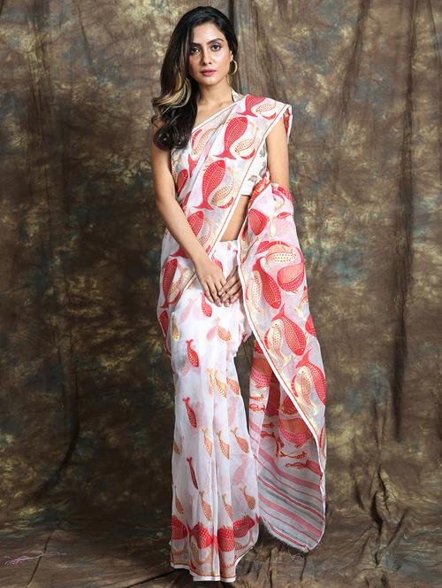 white printed saree - 19968620 - Very Small Image - 1