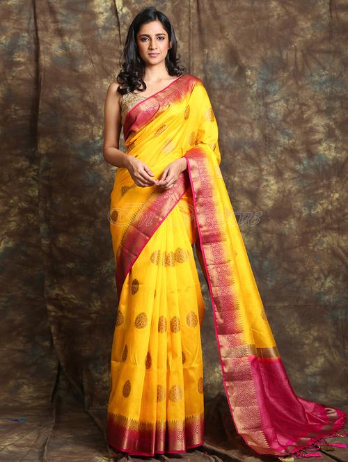 yellow woven saree with blouse - 19968759 - Very Small Image - 1