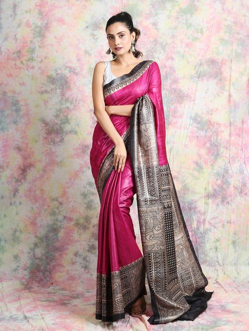 solid with border woven saree with blouse - 19968901 - Very Small Image - 1