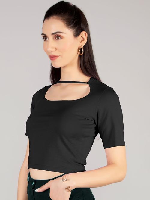 women's crop round neck top - 19969034 - Very Small Image - 1