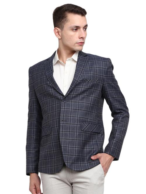 grey checkered single breasted casual blazer - 19969199 - Very Small Image - 1