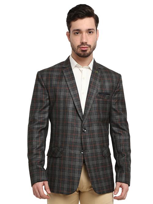 grey checkered single breasted casual blazer - 19969202 - Very Small Image - 1