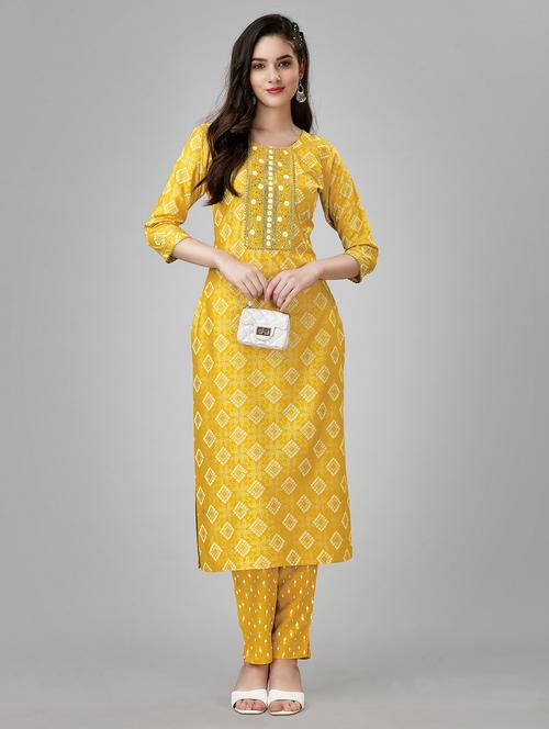 yellow printed kurta pant set - 19969259 - Very Small Image - 1