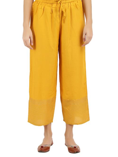 yellow printed straight palazzo - 19970236 - Very Small Image - 1