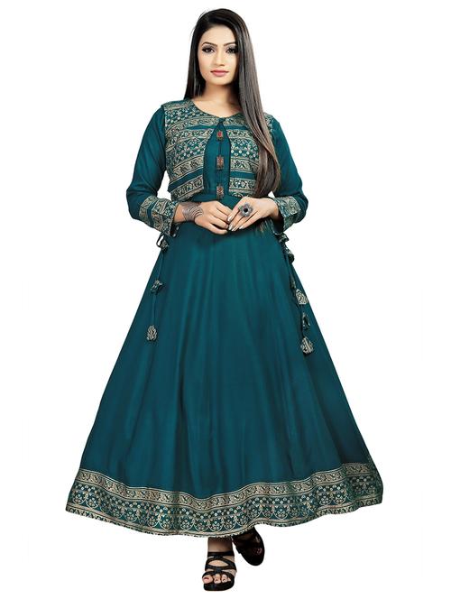 foil printed flared ethnic dress - 19971055 - Very Small Image - 1
