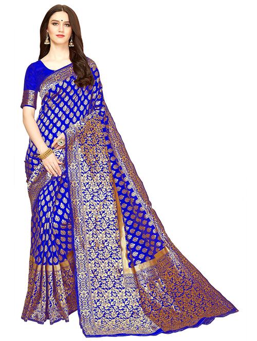 blue jacquard banarasi saree with blouse - 19972264 - Very Small Image - 1