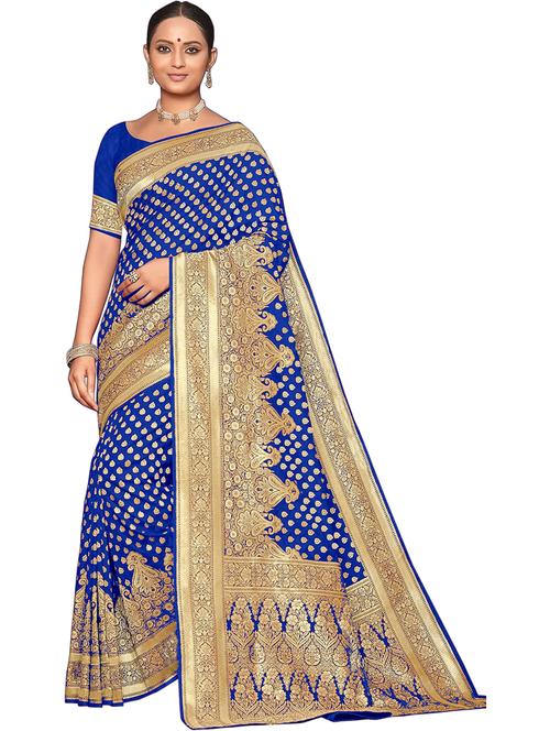 blue jacquard banarasi saree with blouse - 19972284 - Very Small Image - 1