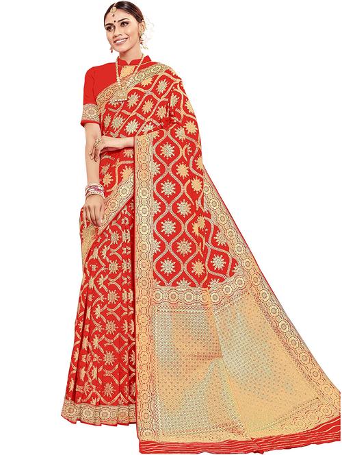 red jacquard banarasi saree with blouse - 19972304 - Very Small Image - 1