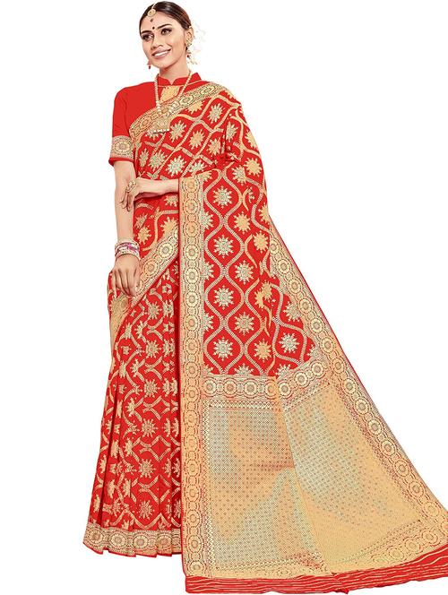 red jacquard banarasi saree with blouse - 19972305 - Very Small Image - 1
